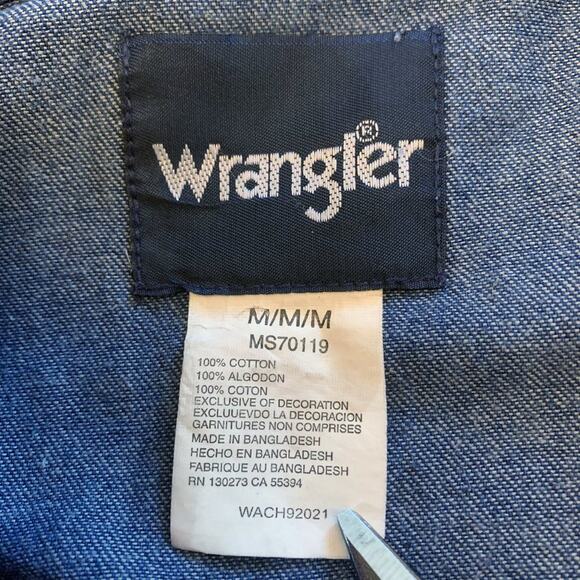 WRANGLER Rigid Denim Long Sleeve Pearl Snap Workshirt Medium - Picture 4 of 11